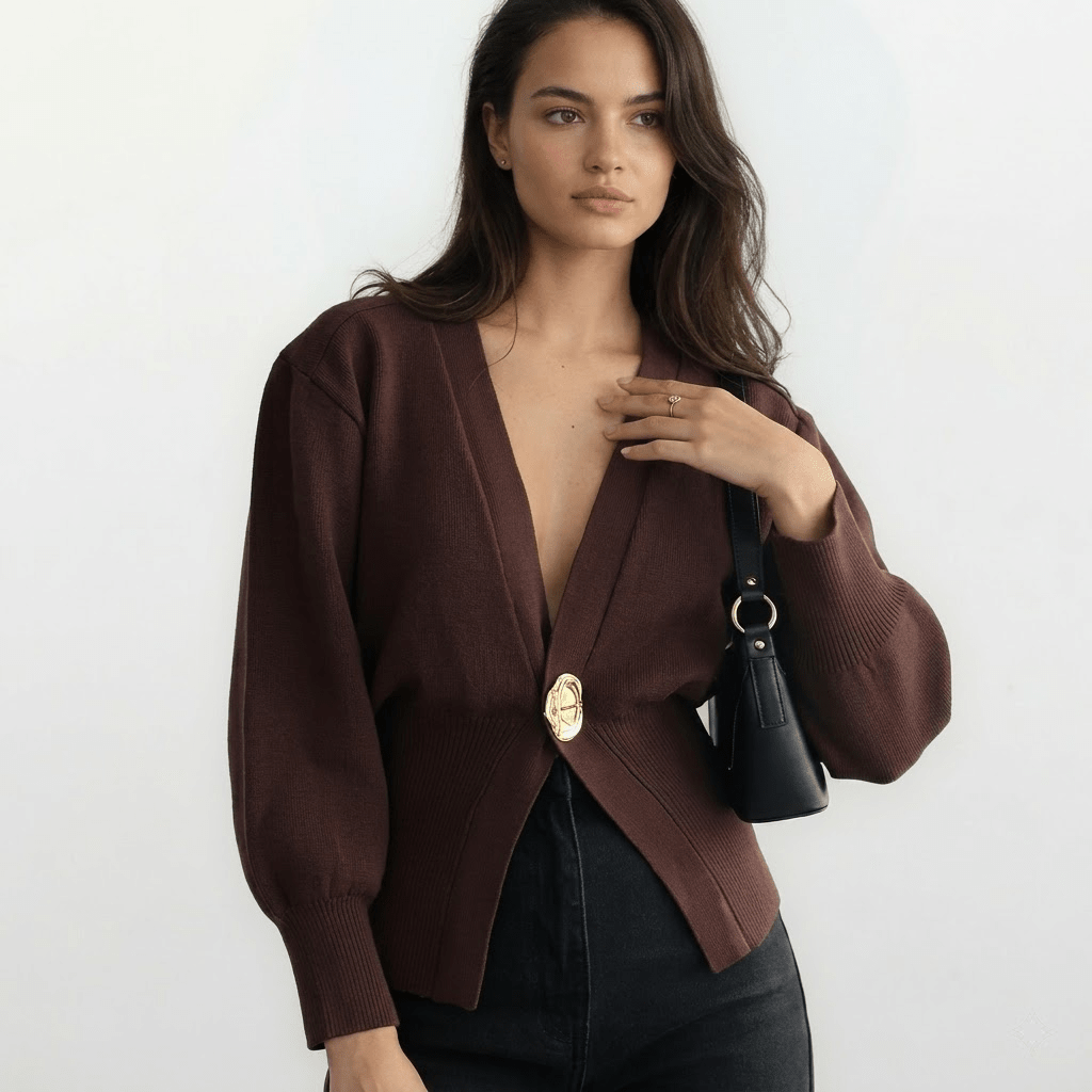 Women's Cardigan V - Neck – Tailored Fit with Gold Closure - We are MFEO