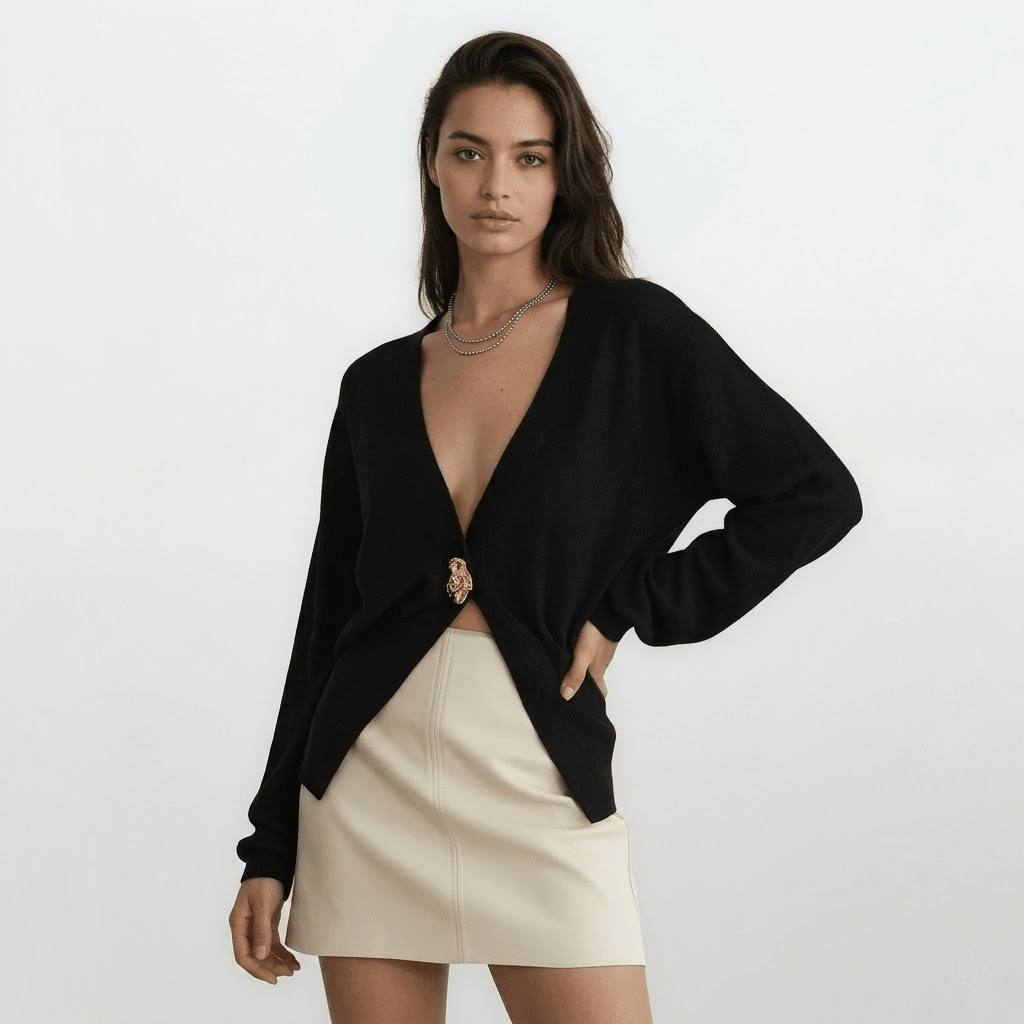 Women's Cardigan V - Neck – Tailored Fit with Gold Closure - We are MFEO