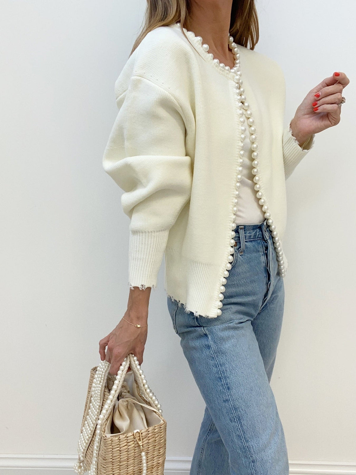 Women's Cardigan with Beaded Trim – Open Front Knit Layer - We are MFEO