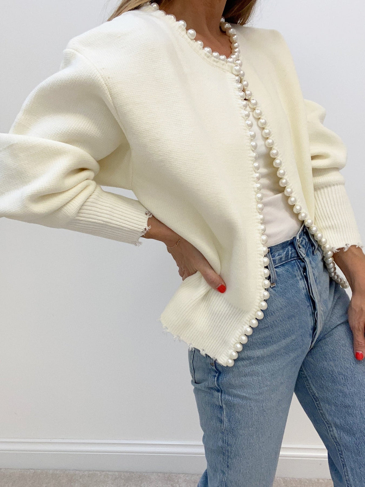 Women's Cardigan with Beaded Trim – Open Front Knit Layer - We are MFEO