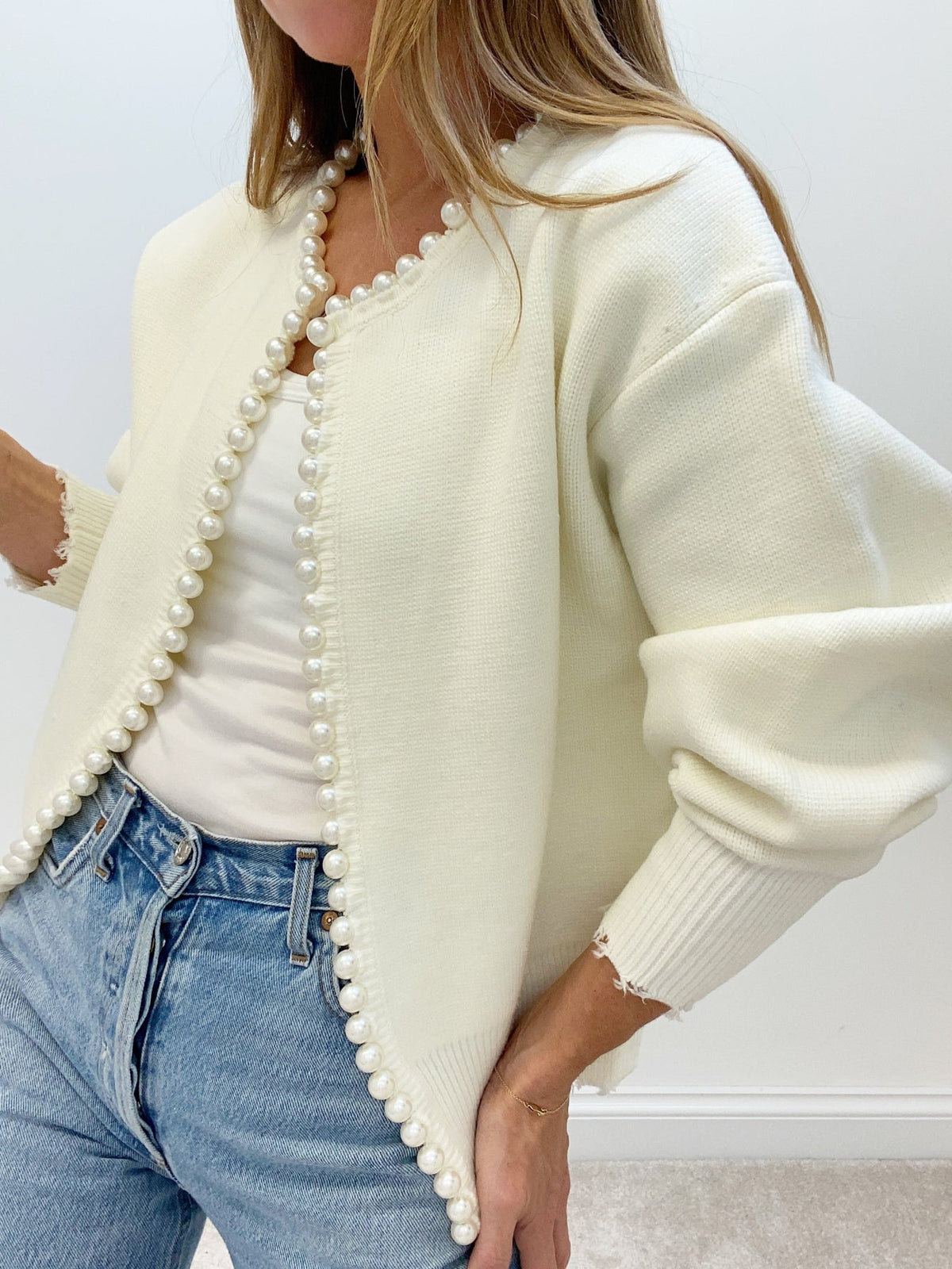 Women's Cardigan with Beaded Trim – Open Front Knit Layer - We are MFEO