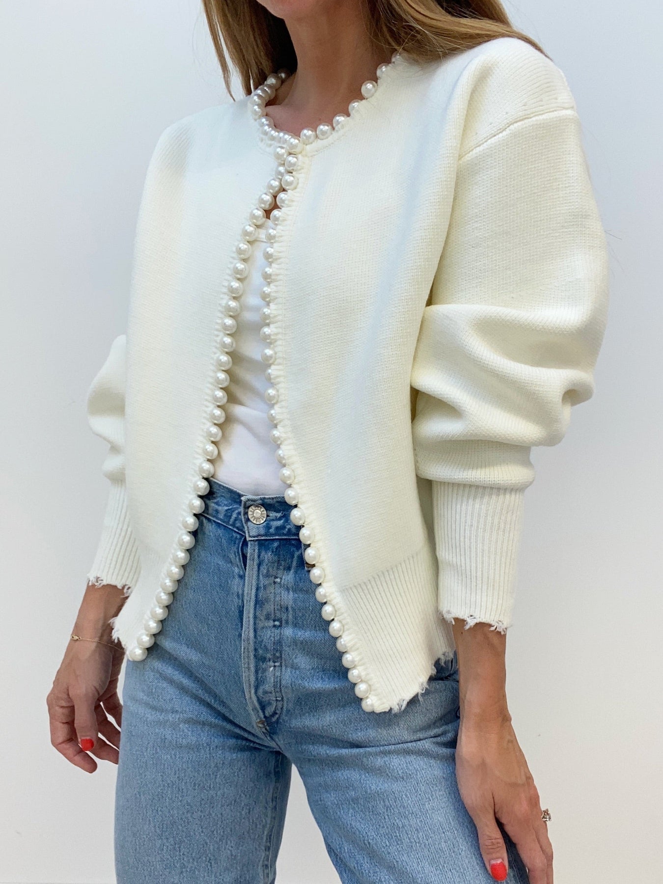 Women's Cardigan with Beaded Trim – Open Front Knit Layer - We are MFEO