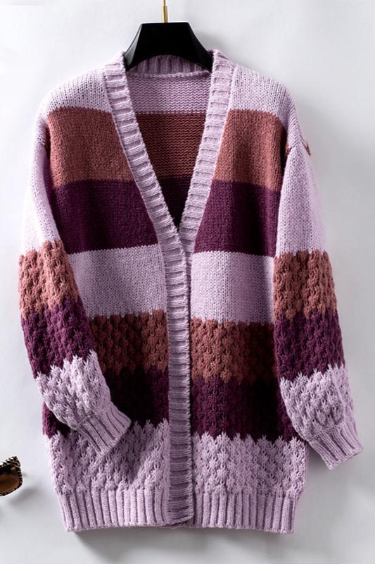 Women's Cardigan with Color Block Stripes – Relaxed Open Front - We are MFEO