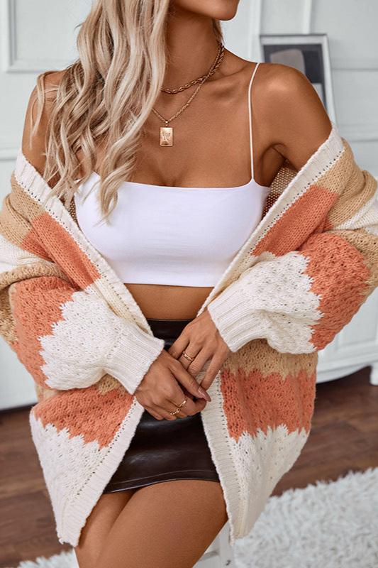Women's Cardigan with Color Block Stripes – Relaxed Open Front - We are MFEO