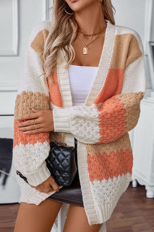 Women's Cardigan with Color Block Stripes – Relaxed Open Front - We are MFEO