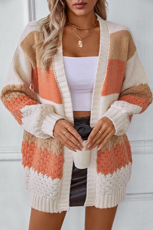 Women's Cardigan with Color Block Stripes – Relaxed Open Front - We are MFEO