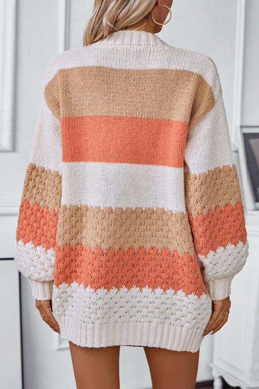 Women's Cardigan with Color Block Stripes – Relaxed Open Front - We are MFEO
