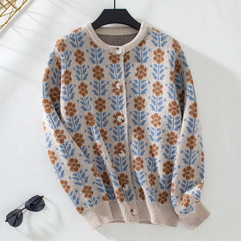 Women's Cardigan with Floral Pattern – Button-Up, Relaxed Fit - We are MFEO
