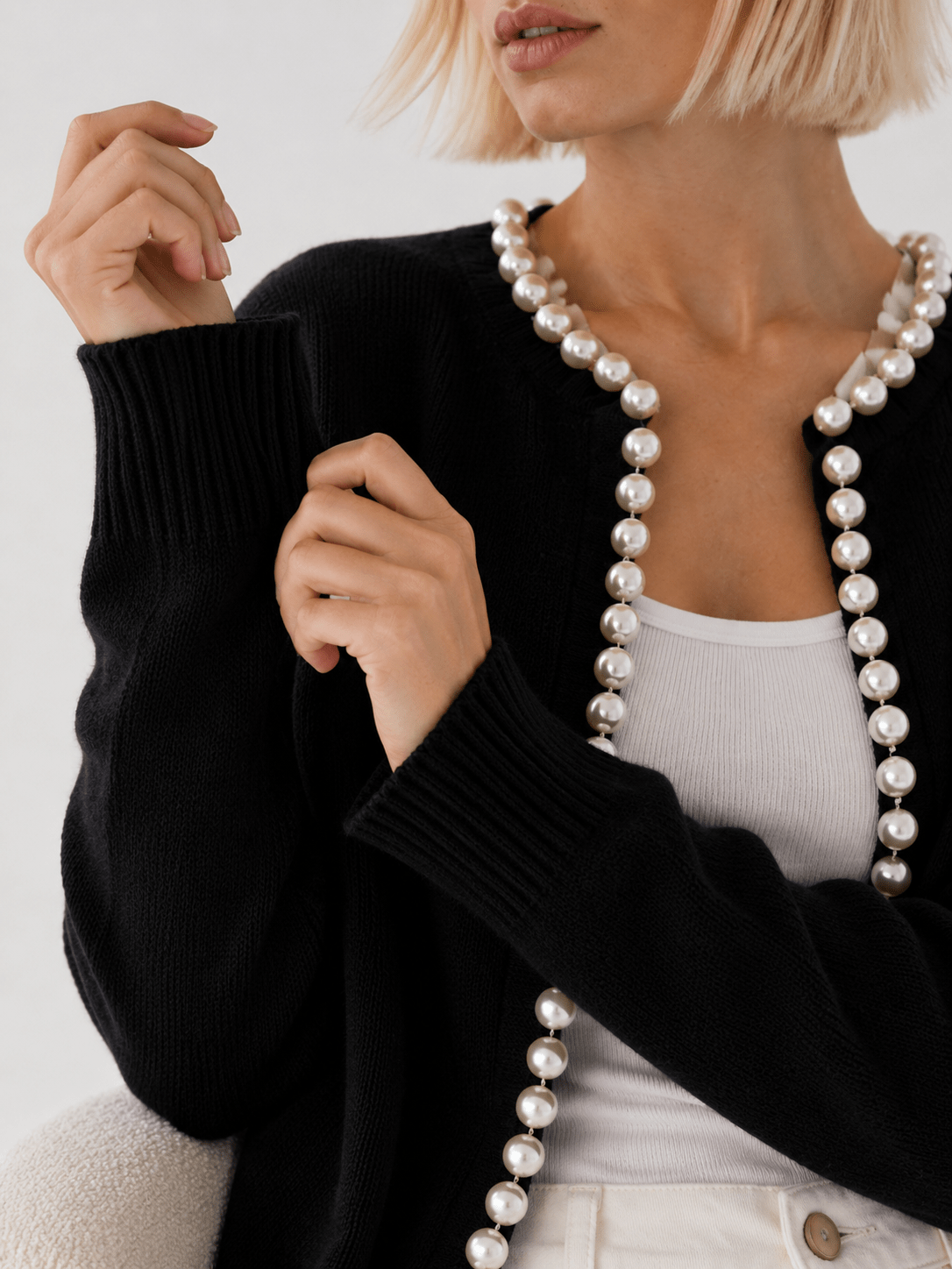 Women's Cardigan with Pearl Trim – Regular Fit Knit Cardigan for Everyday Style - We are MFEO
