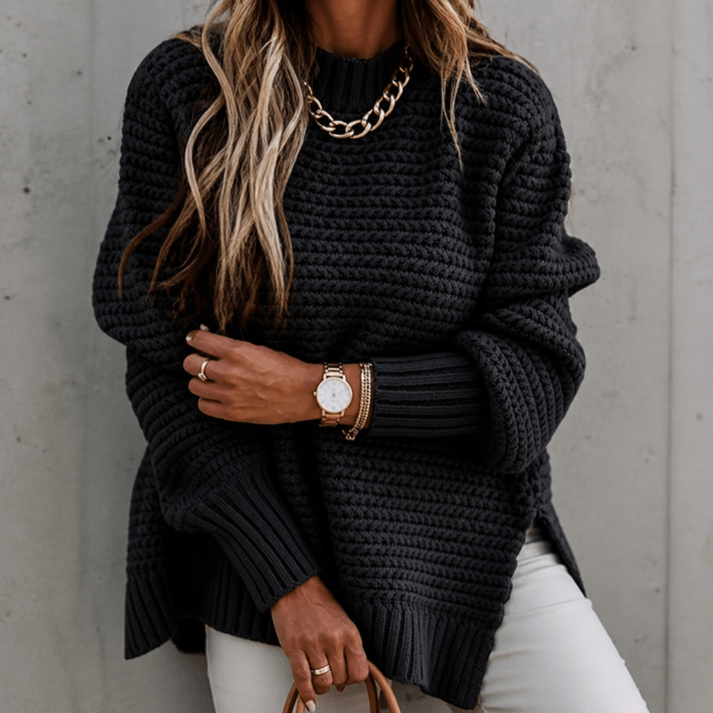 Women's Chunky Knit Jumper – Oversized Mock Neck for Winter - We are MFEO