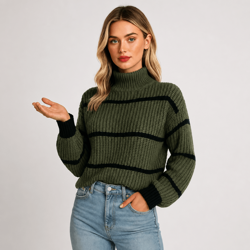 Women's Chunky Knit Jumper with Mock Neck – Casual Blouson Style - We are MFEO