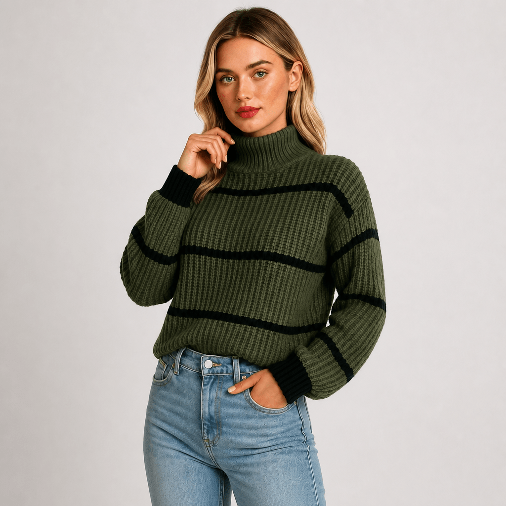 Women's Chunky Knit Jumper with Mock Neck – Casual Blouson Style - We are MFEO