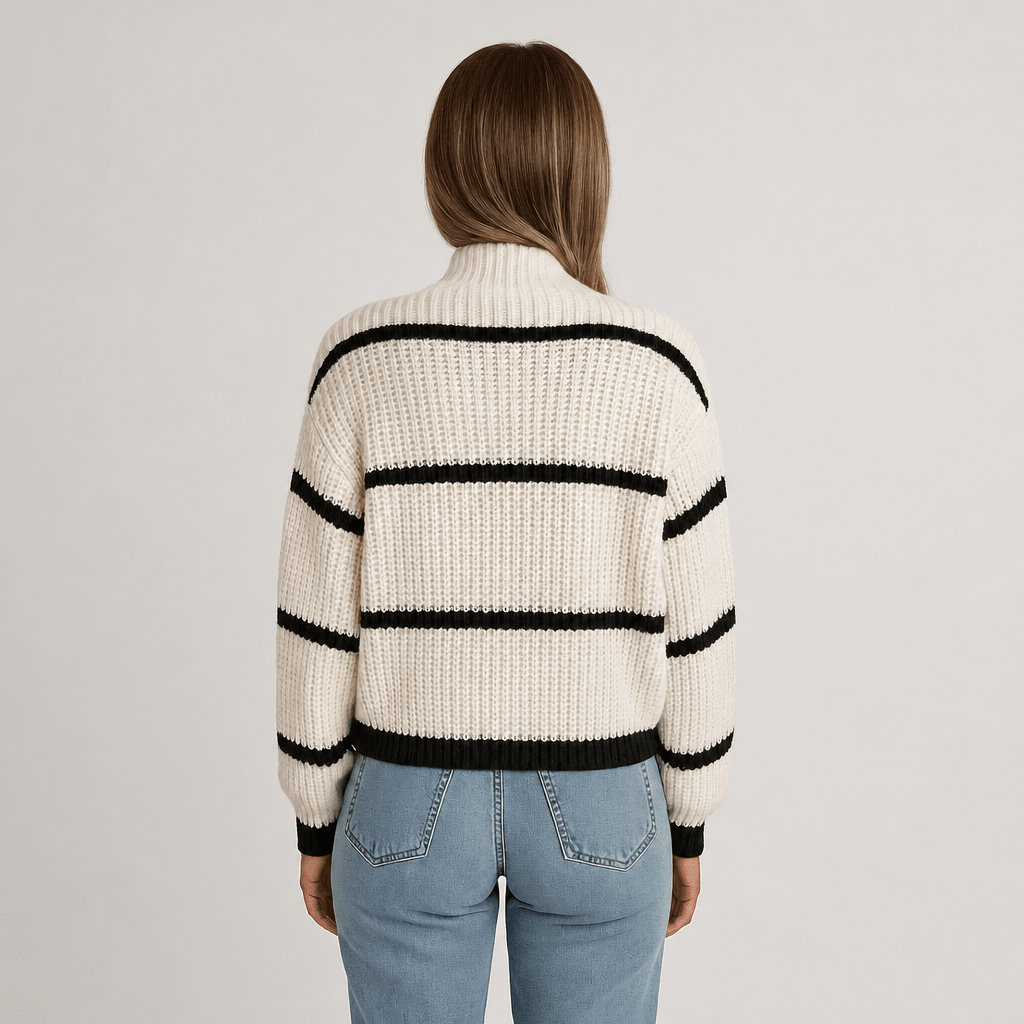 Women's Chunky Knit Jumper with Mock Neck – Casual Blouson Style - We are MFEO