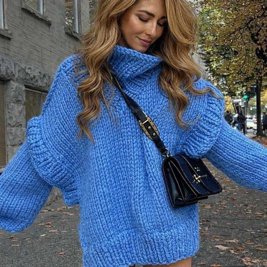 Women's Chunky Knit Sweater Dress with Turtleneck – Mini Length - We are MFEO