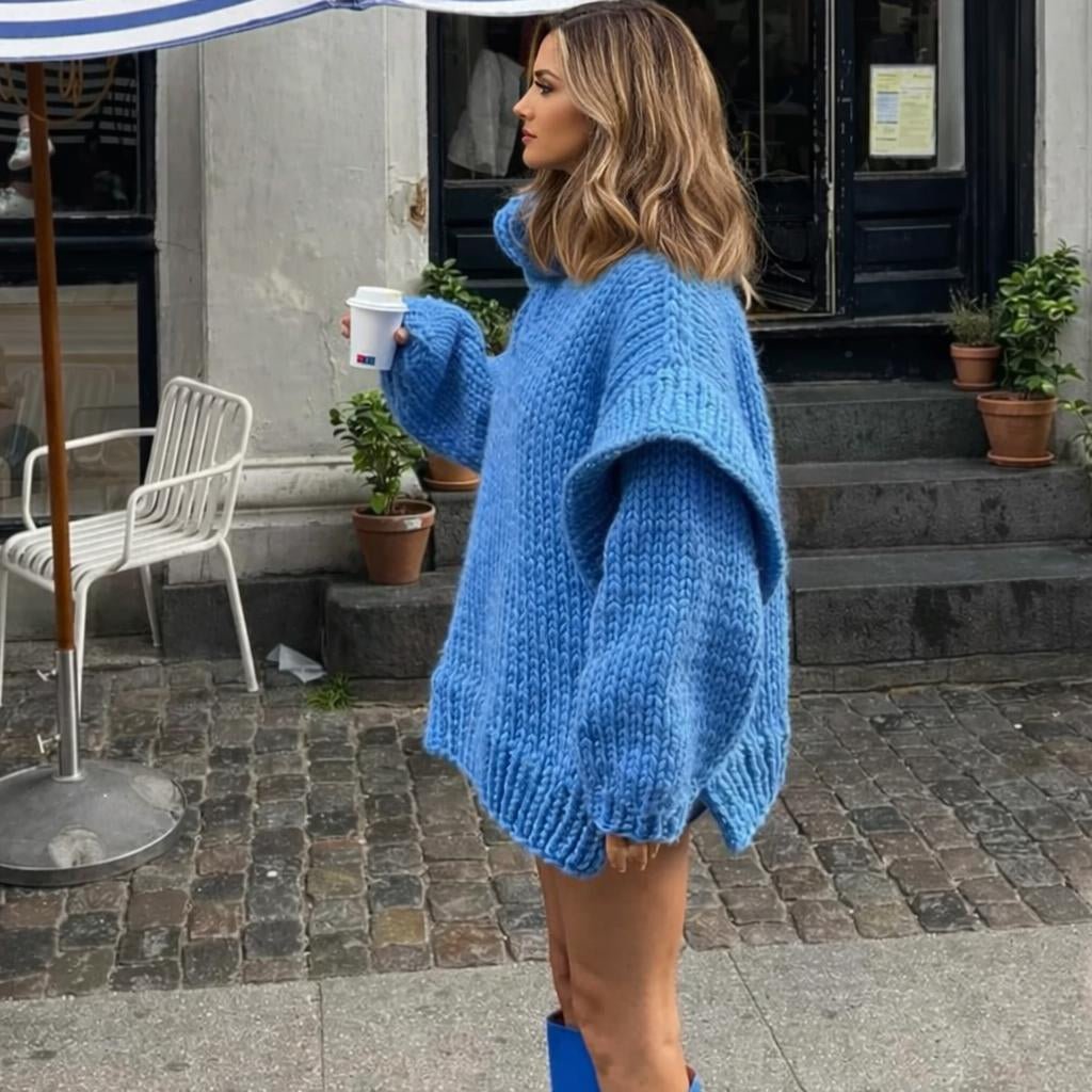 Women's Chunky Knit Sweater Dress with Turtleneck – Mini Length - We are MFEO