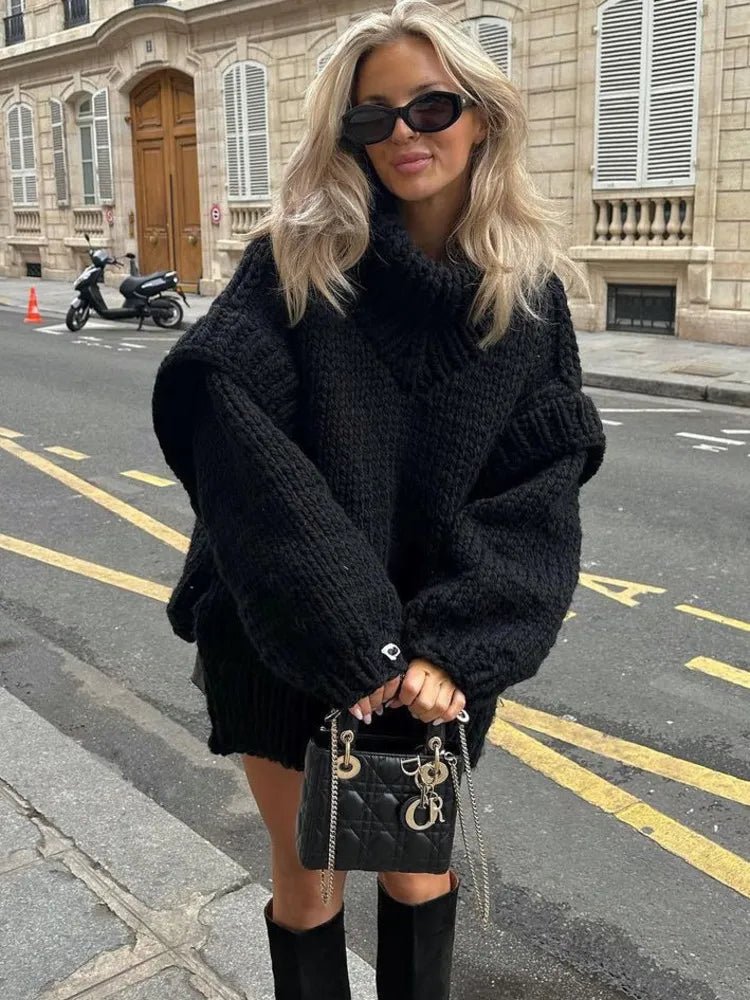 Women's Chunky Knit Sweater Dress with Turtleneck – Mini Length - We are MFEO