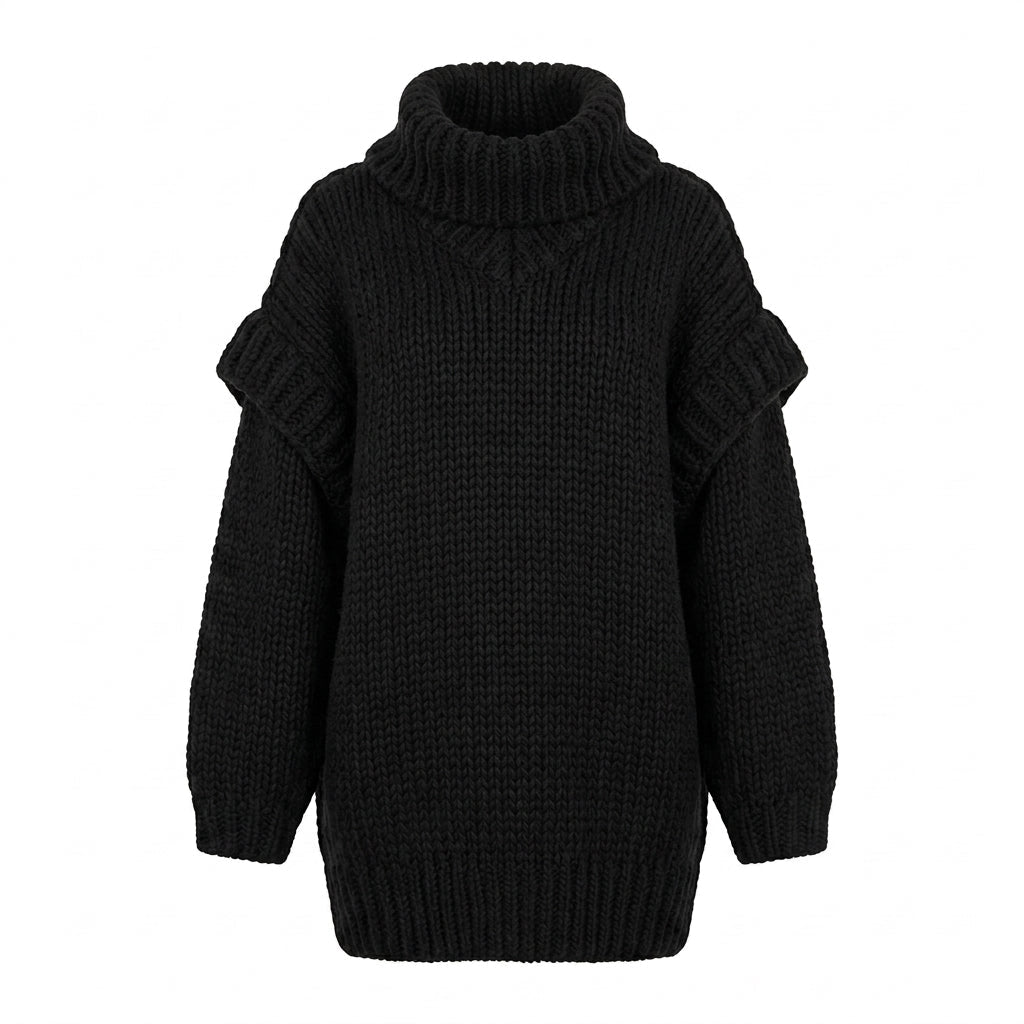 Women's Chunky Knit Sweater Dress with Turtleneck – Mini Length - We are MFEO