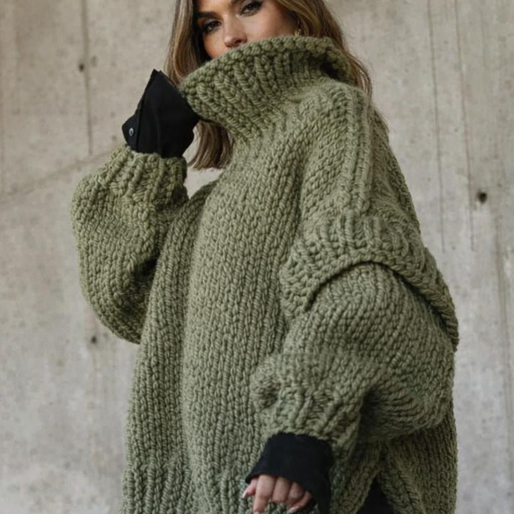 Women's Chunky Knit Sweater Dress with Turtleneck – Mini Length - We are MFEO