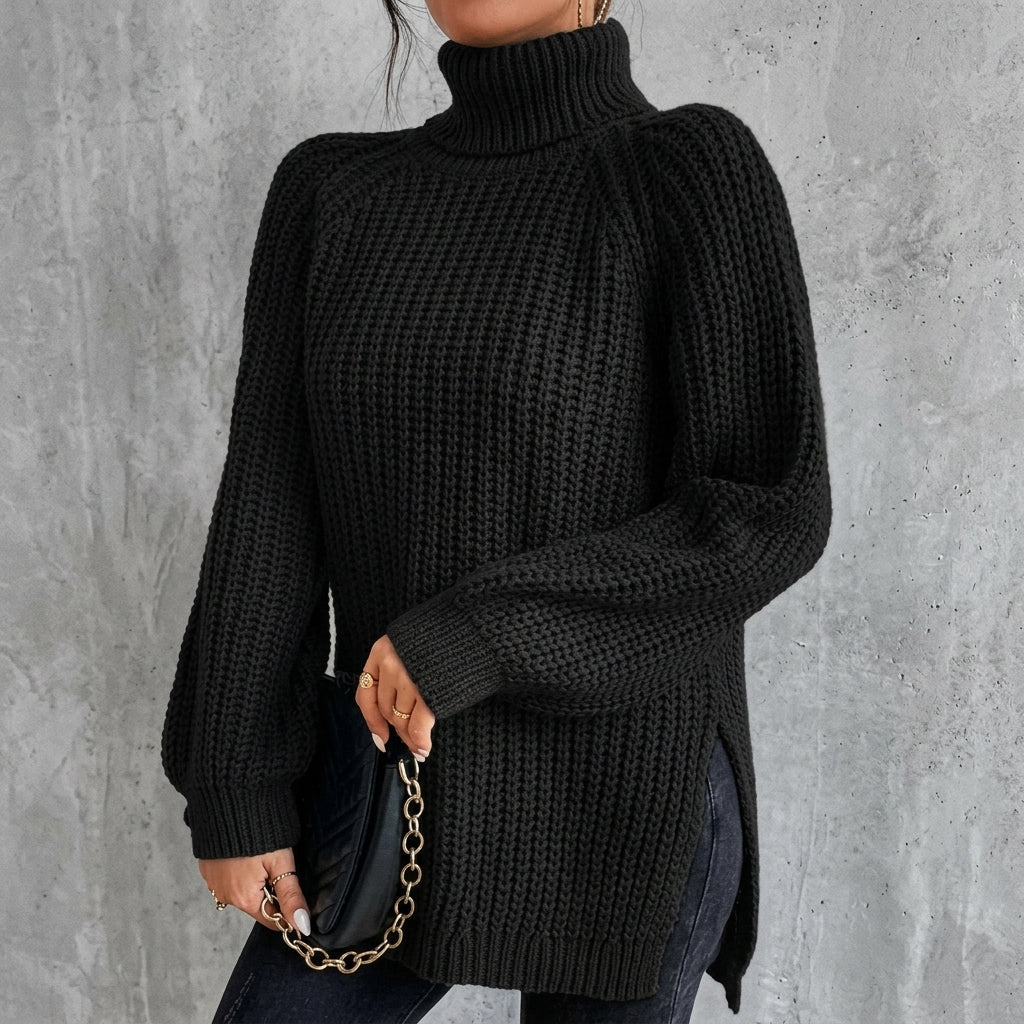 Women's Chunky Knit Turtleneck Jumper – Relaxed Fit, Ribbed Cuffs for Winter Style - We are MFEO