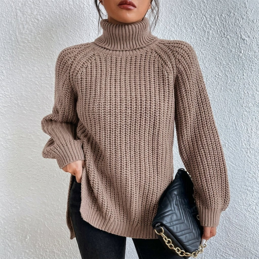 Women's Chunky Knit Turtleneck Jumper – Relaxed Fit, Ribbed Cuffs for Winter Style - We are MFEO