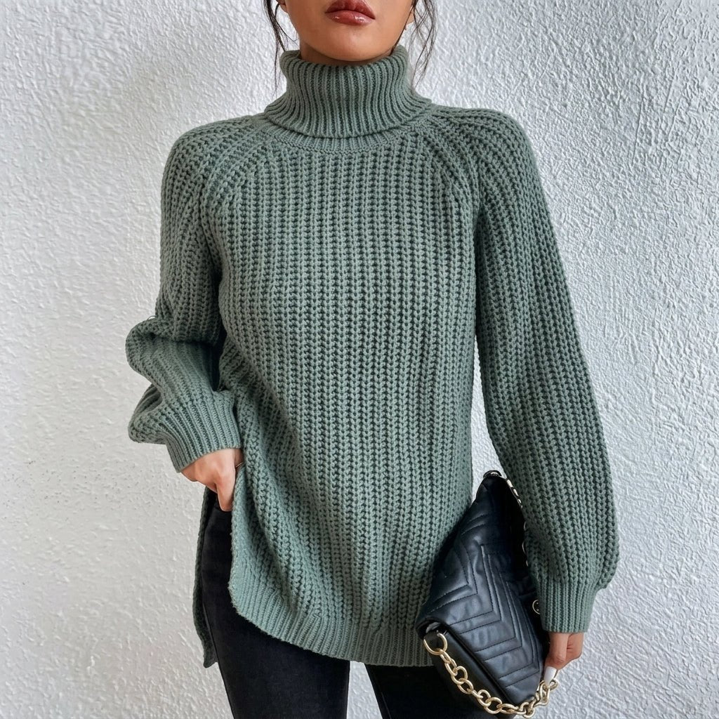 Women's Chunky Knit Turtleneck Jumper – Relaxed Fit, Ribbed Cuffs for Winter Style - We are MFEO