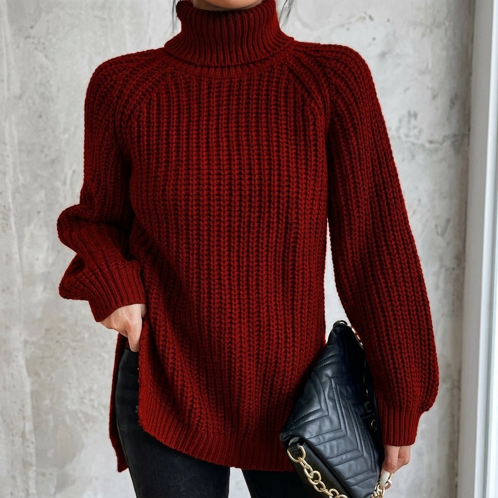 Women's Chunky Knit Turtleneck Jumper – Relaxed Fit, Ribbed Cuffs for Winter Style - We are MFEO