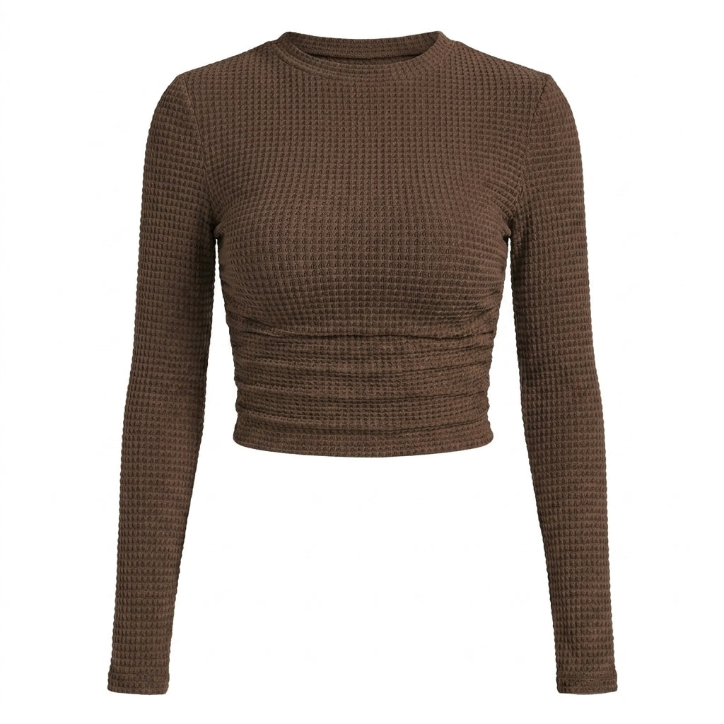 Women's Crop Top – Fitted Waffle Knit Long Sleeve 9