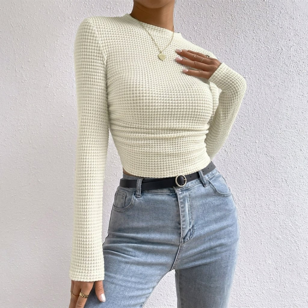 Women's Crop Top – Fitted Waffle Knit Long Sleeve - We are MFEO