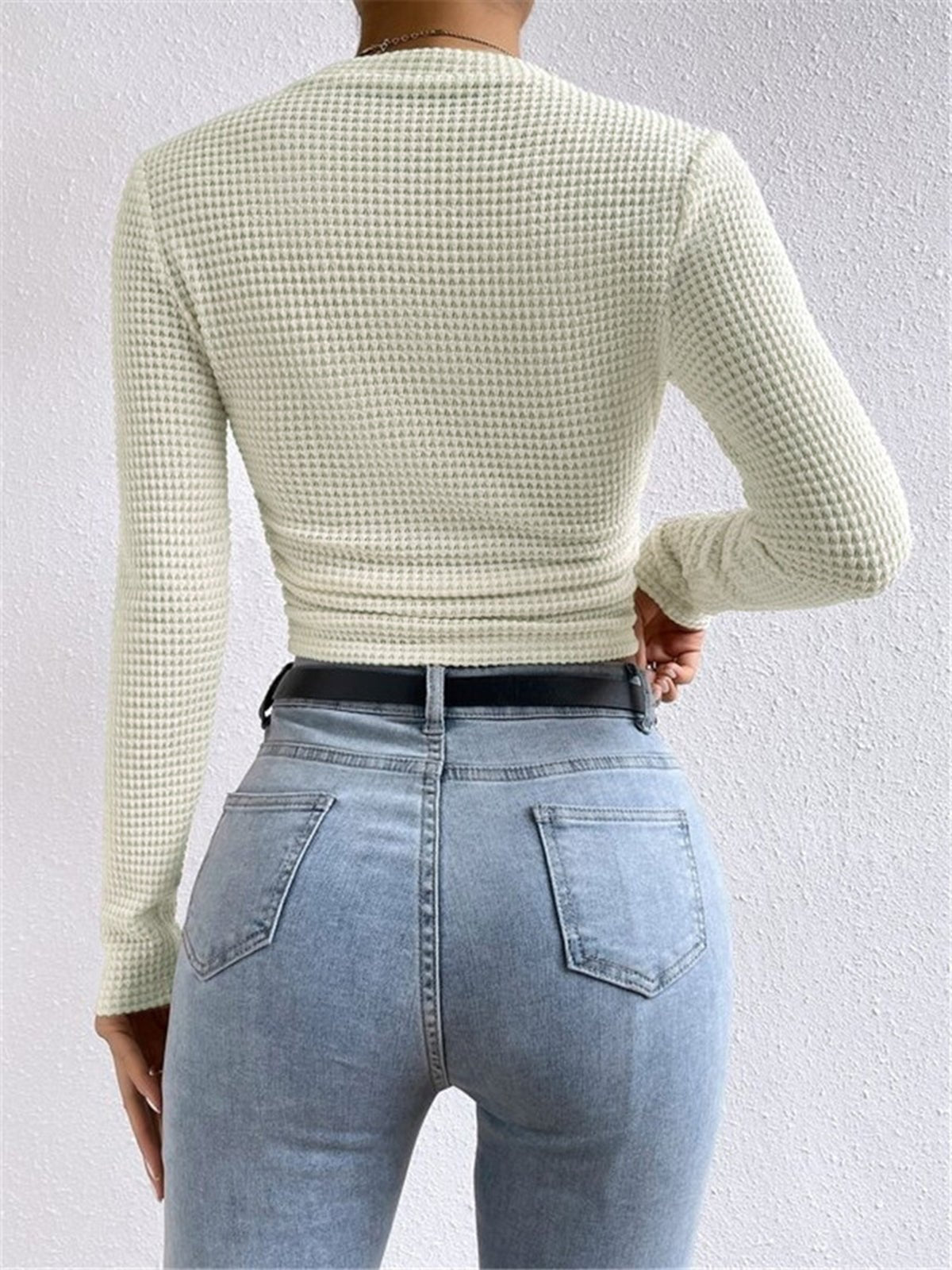 Women's Crop Top – Fitted Waffle Knit Long Sleeve - We are MFEO