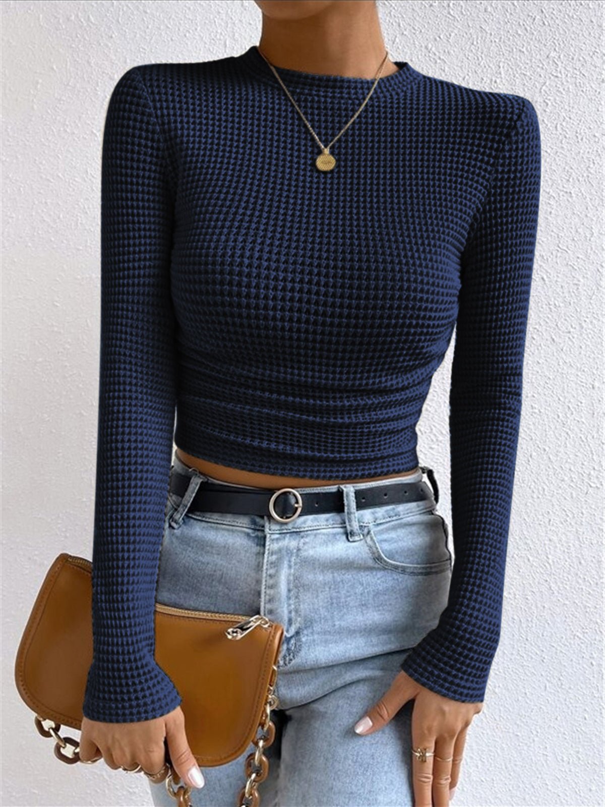 Women's Crop Top – Fitted Waffle Knit Long Sleeve - We are MFEO