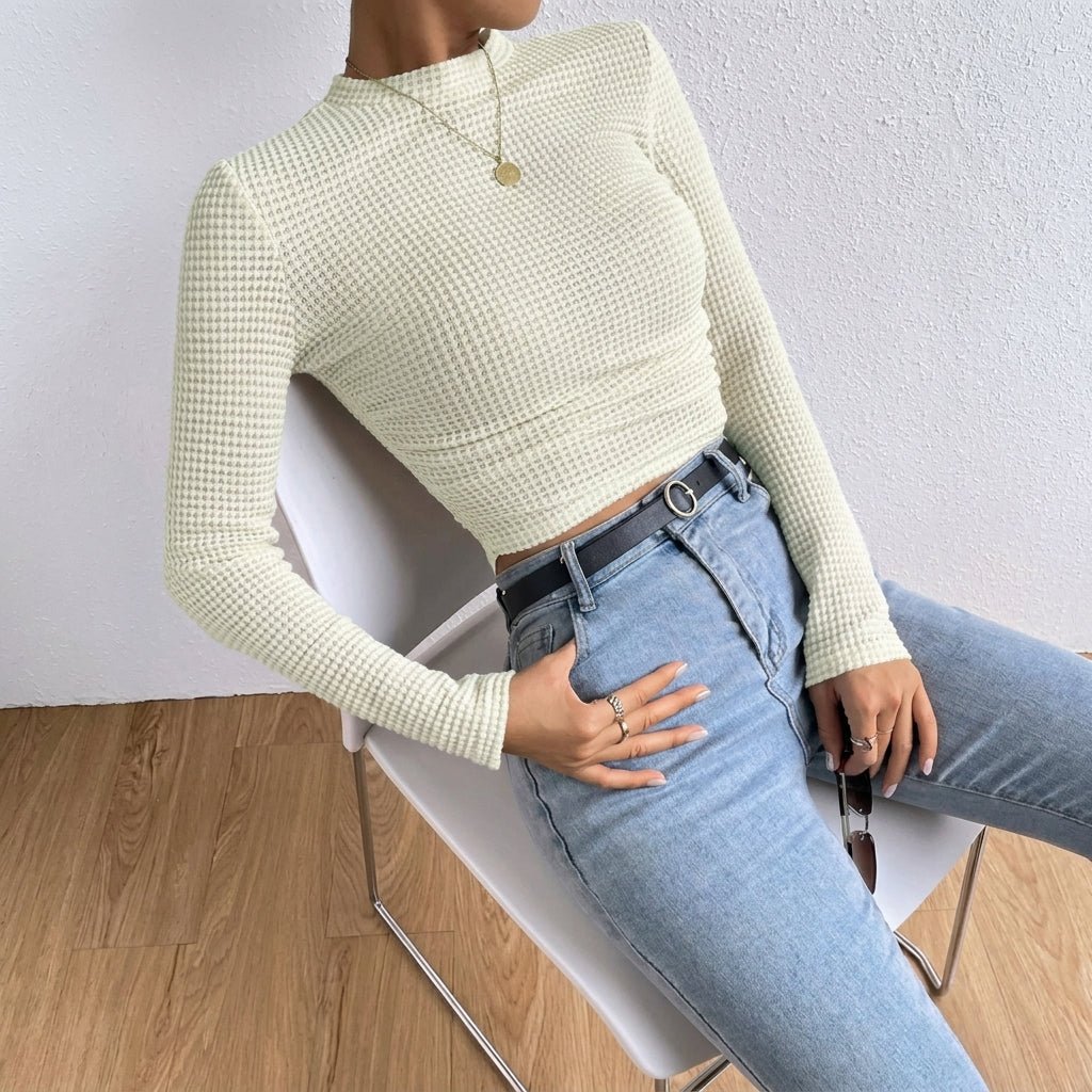 Women's Crop Top – Fitted Waffle Knit Long Sleeve - We are MFEO