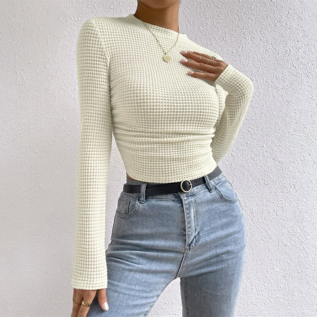 Women's Crop Top – Fitted Waffle Knit Long Sleeve 6