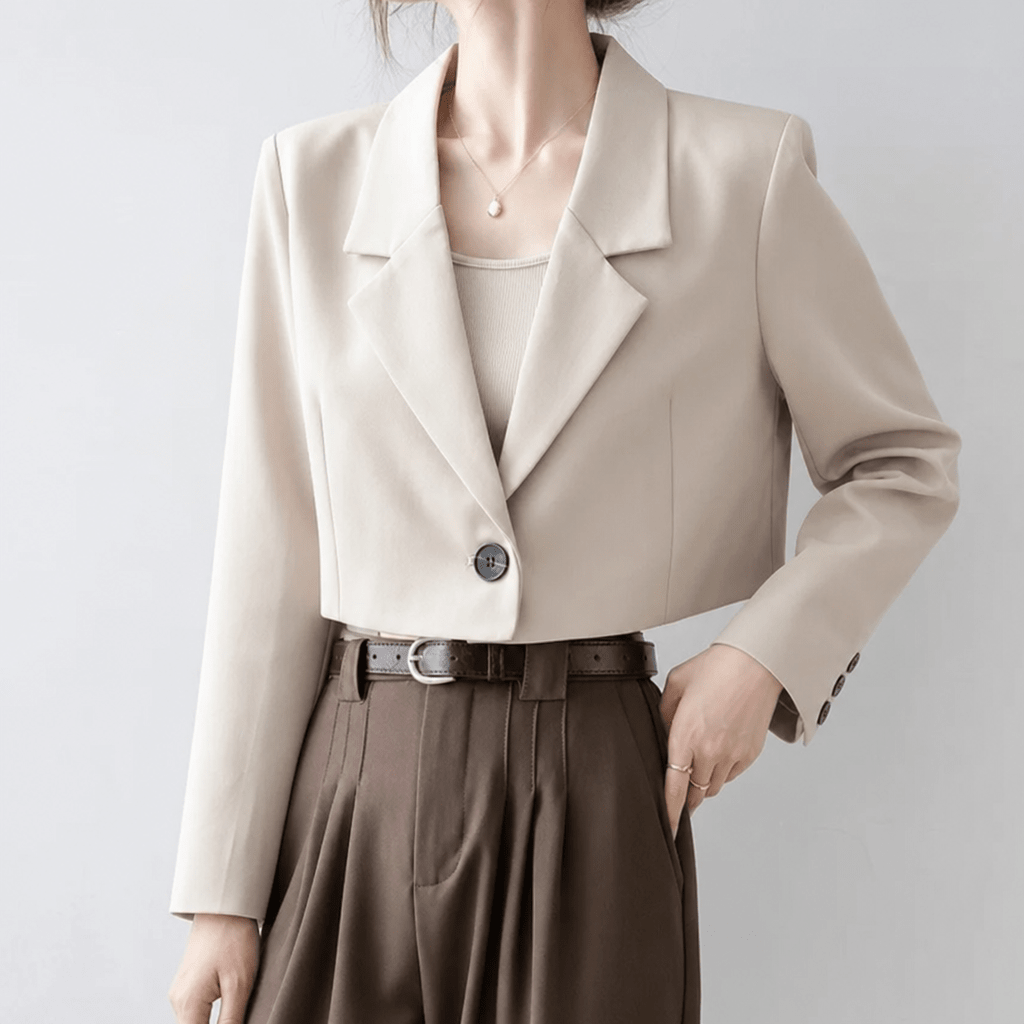 Women's Cropped Blazer – Tailored with Notched Lapel and Single Button - We are MFEO