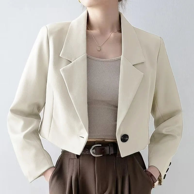 Women's Cropped Blazer – Tailored with Notched Lapel and Single Button - We are MFEO