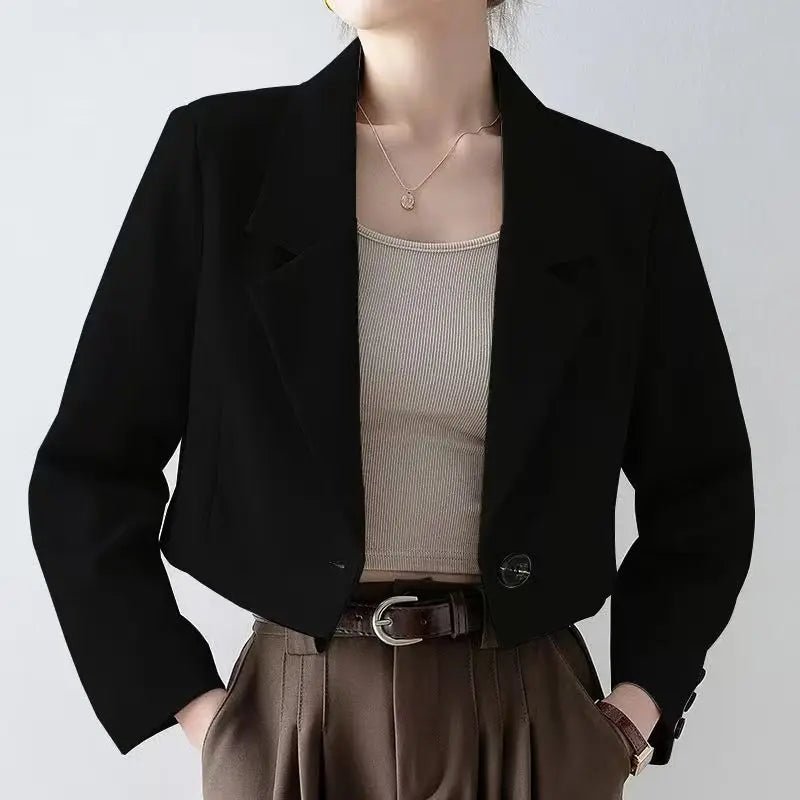 Women's Cropped Blazer – Tailored with Notched Lapel and Single Button - We are MFEO