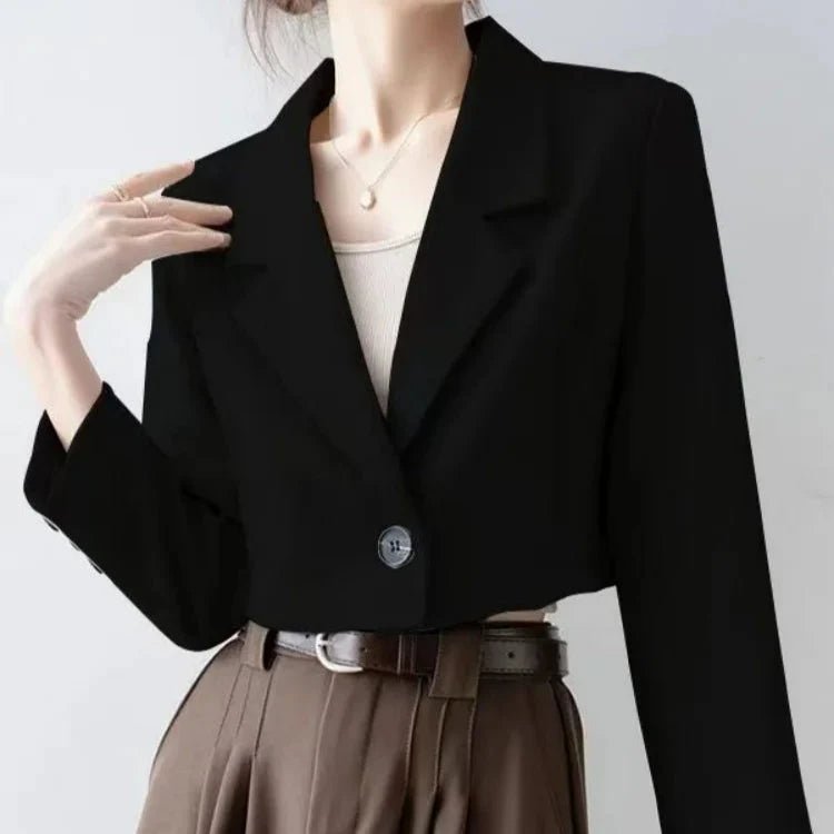 Women's Cropped Blazer – Tailored with Notched Lapel and Single Button - We are MFEO