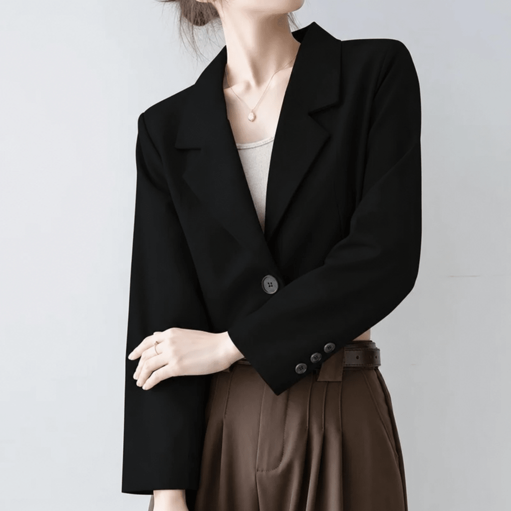 Women's Cropped Blazer – Tailored with Notched Lapel and Single Button - We are MFEO