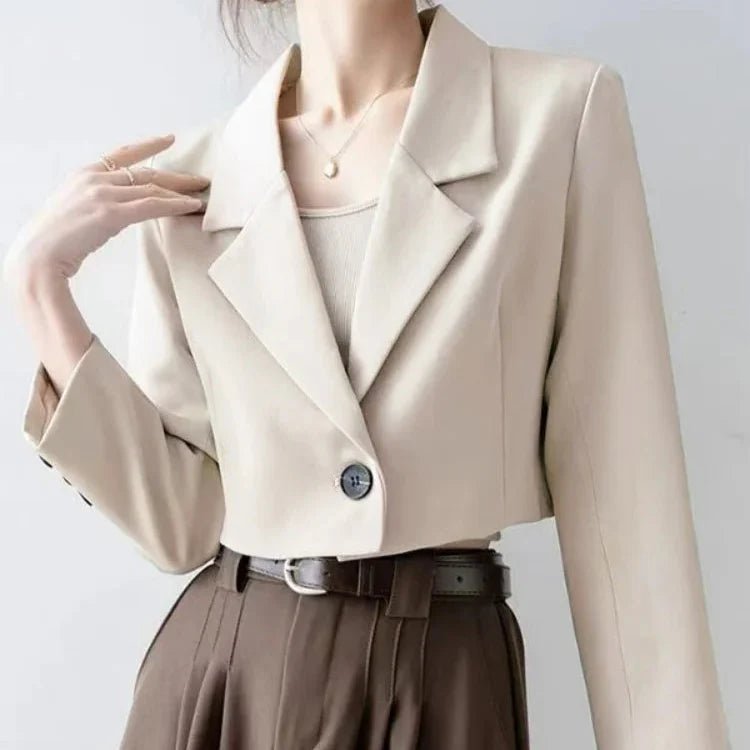 Women's Cropped Blazer – Tailored with Notched Lapel and Single Button - We are MFEO