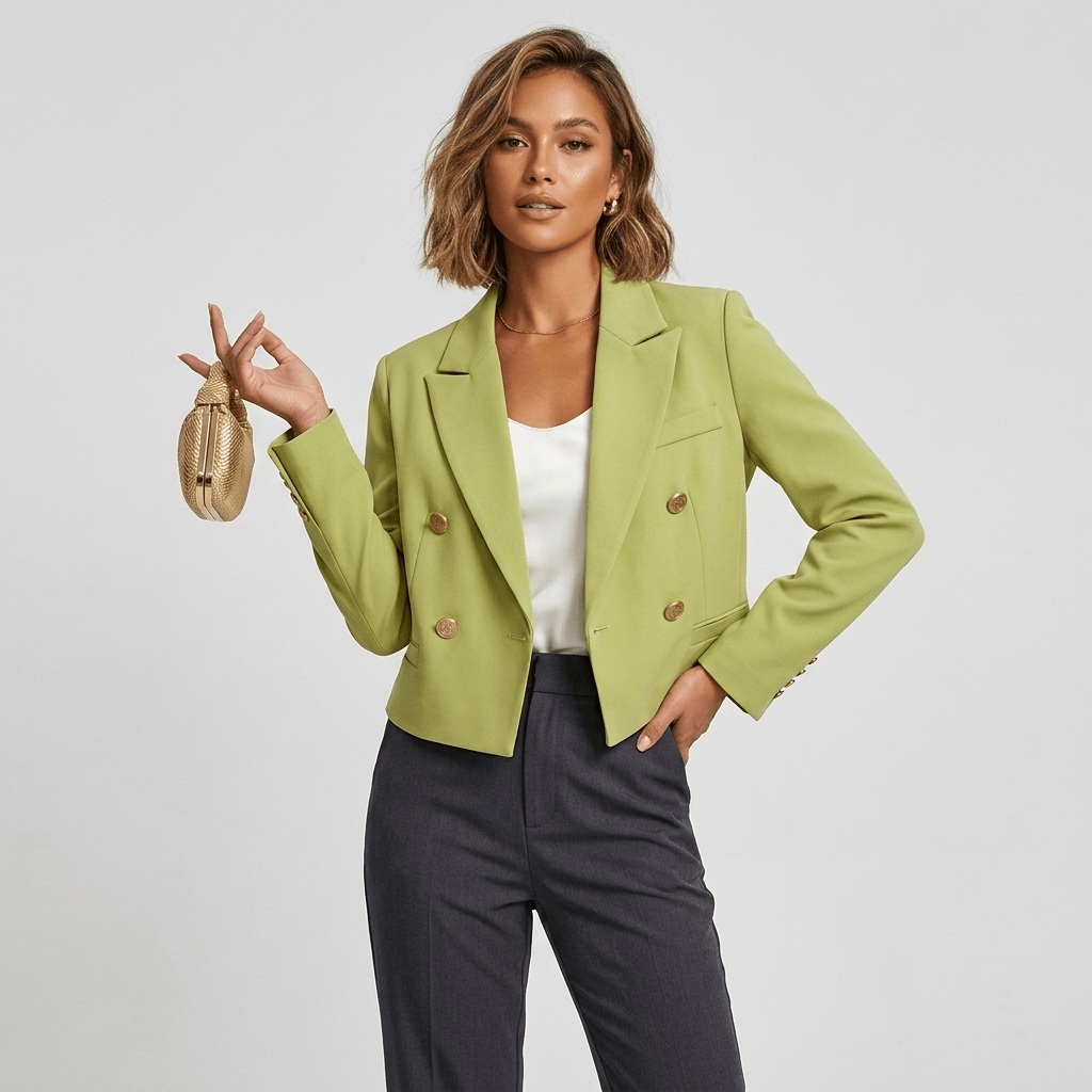 Women's Cropped Blazer with Peak Lapels – Double-Breasted - We are MFEO