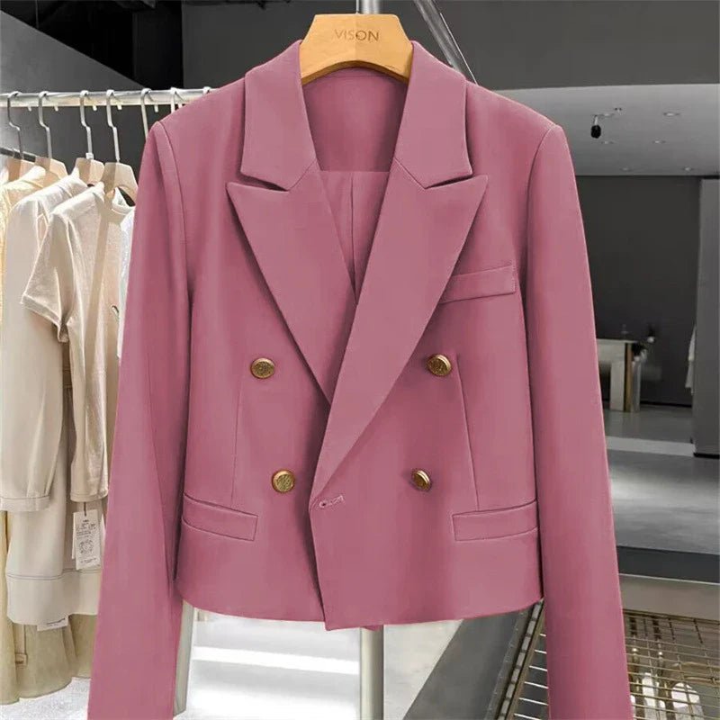 Women's Cropped Blazer with Peak Lapels – Double-Breasted - We are MFEO