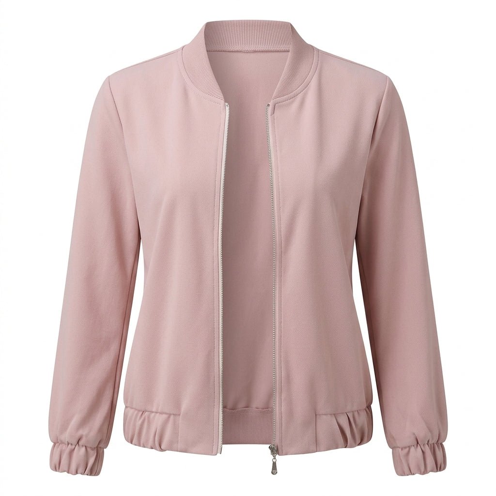 Women's Cropped Bomber Jacket with Stand Collar – Casual Zip-Up - We are MFEO