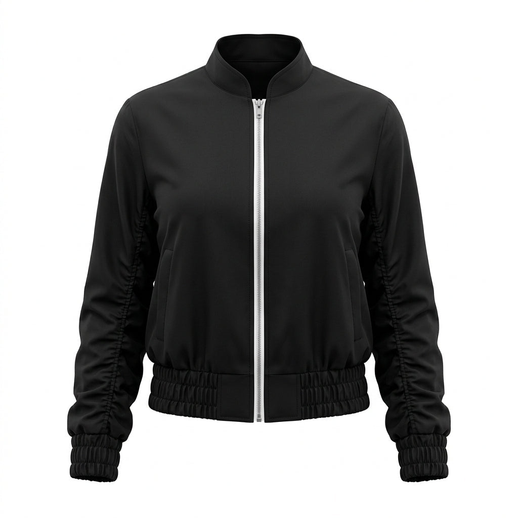 Women's Cropped Bomber Jacket with Stand Collar – Casual Zip-Up - We are MFEO