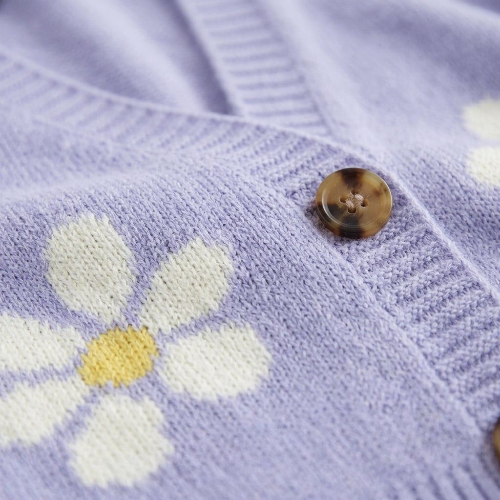 Women's Cropped Cardigan – Button-Up Knit with Floral Pattern - We are MFEO