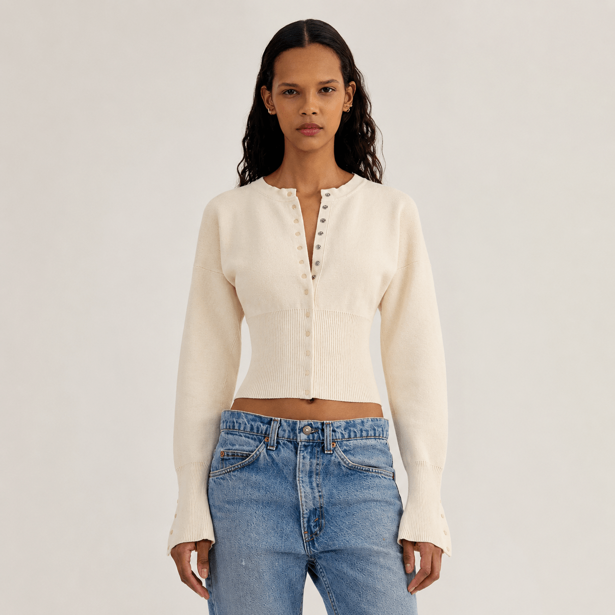 Women's Cropped Cardigan – Fitted Knit with Button Closure - We are MFEO