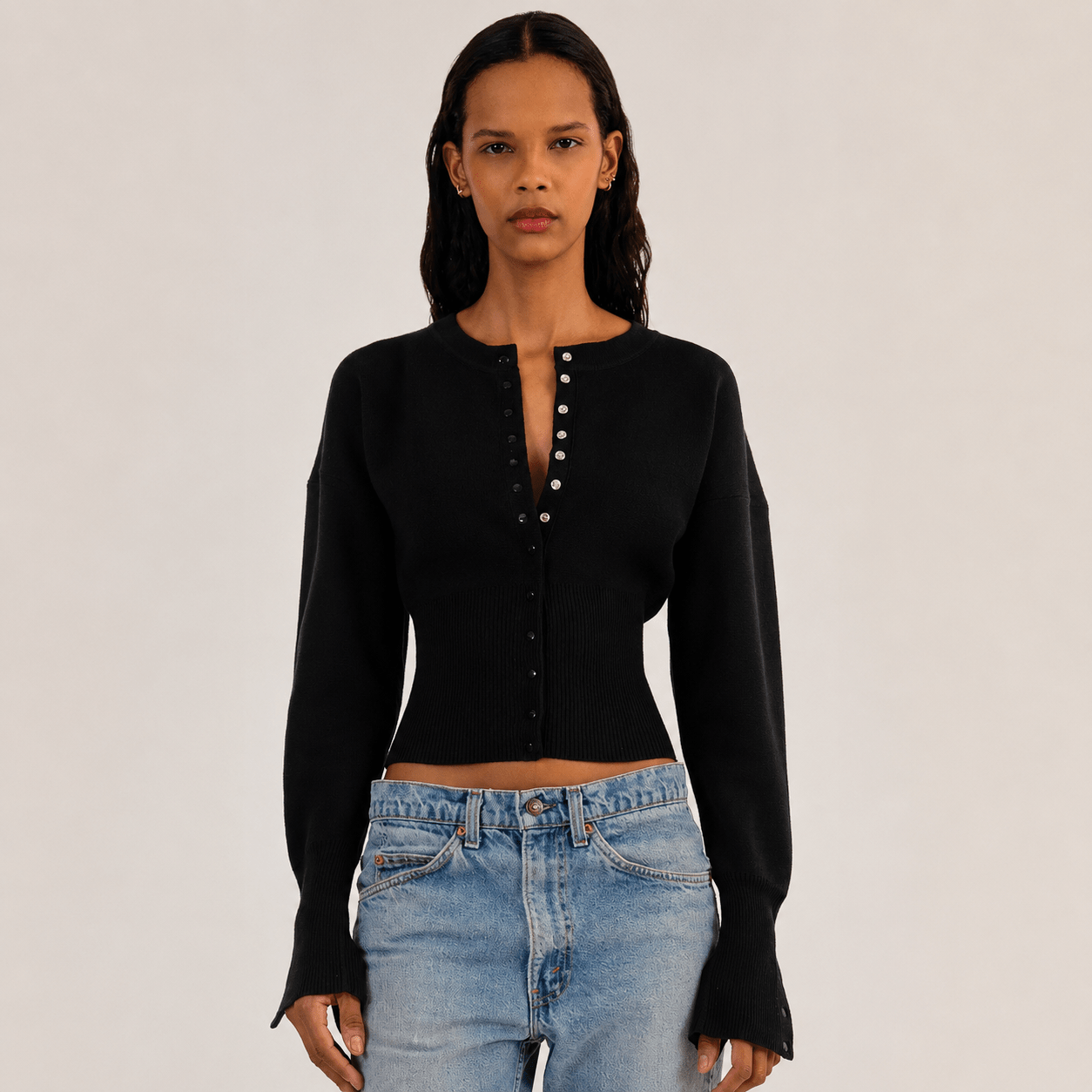 Women's Cropped Cardigan – Fitted Knit with Button Closure - We are MFEO
