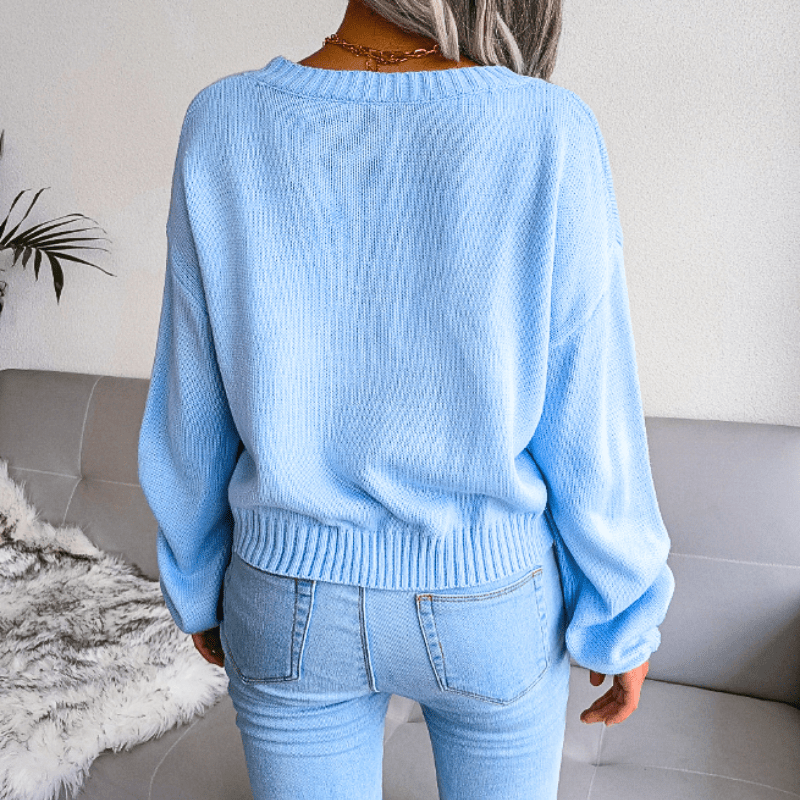 Women's Cropped Cardigan with Cloud Pattern – Button-Up V-Neck - We are MFEO