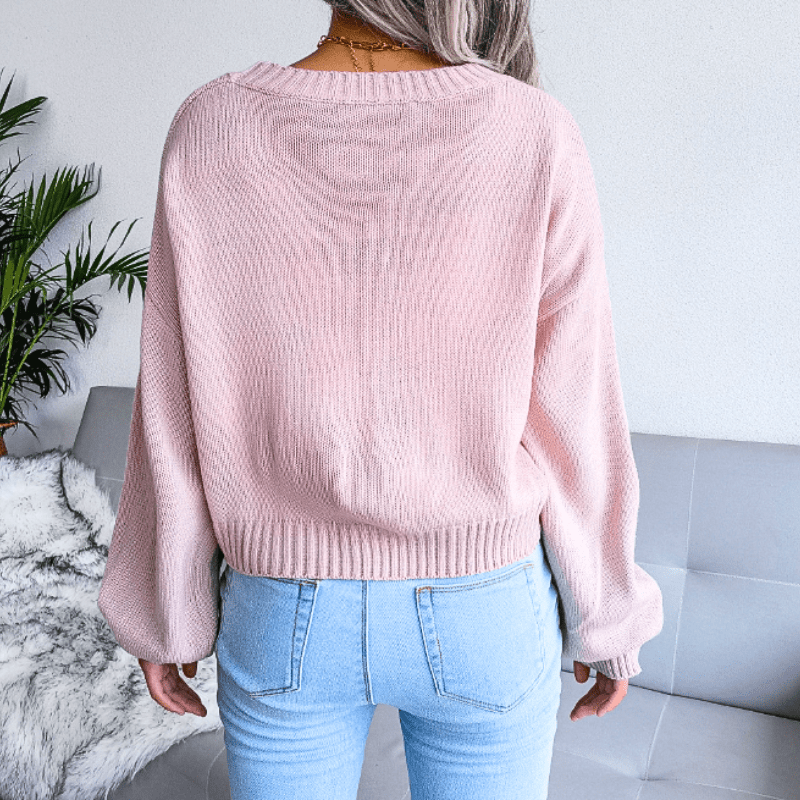 Women's Cropped Cardigan with Cloud Pattern – Button-Up V-Neck - We are MFEO