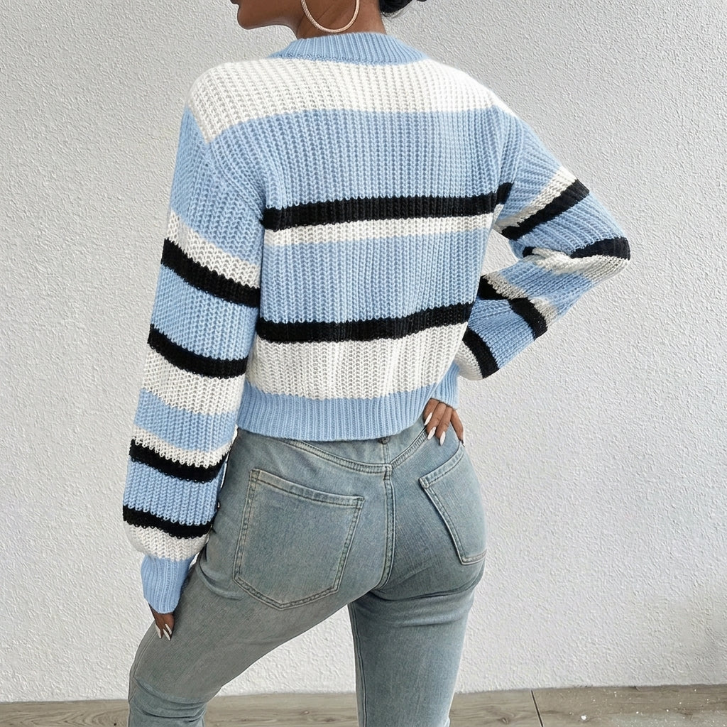 Women's Cropped Jumper – Striped Colour-Block Knit