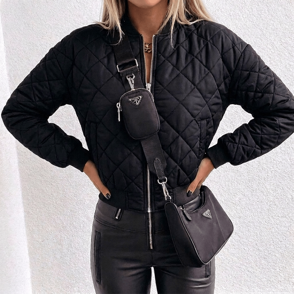 Women's Cropped Quilted Jacket – High-Shine Finish with Stand Collar - We are MFEO