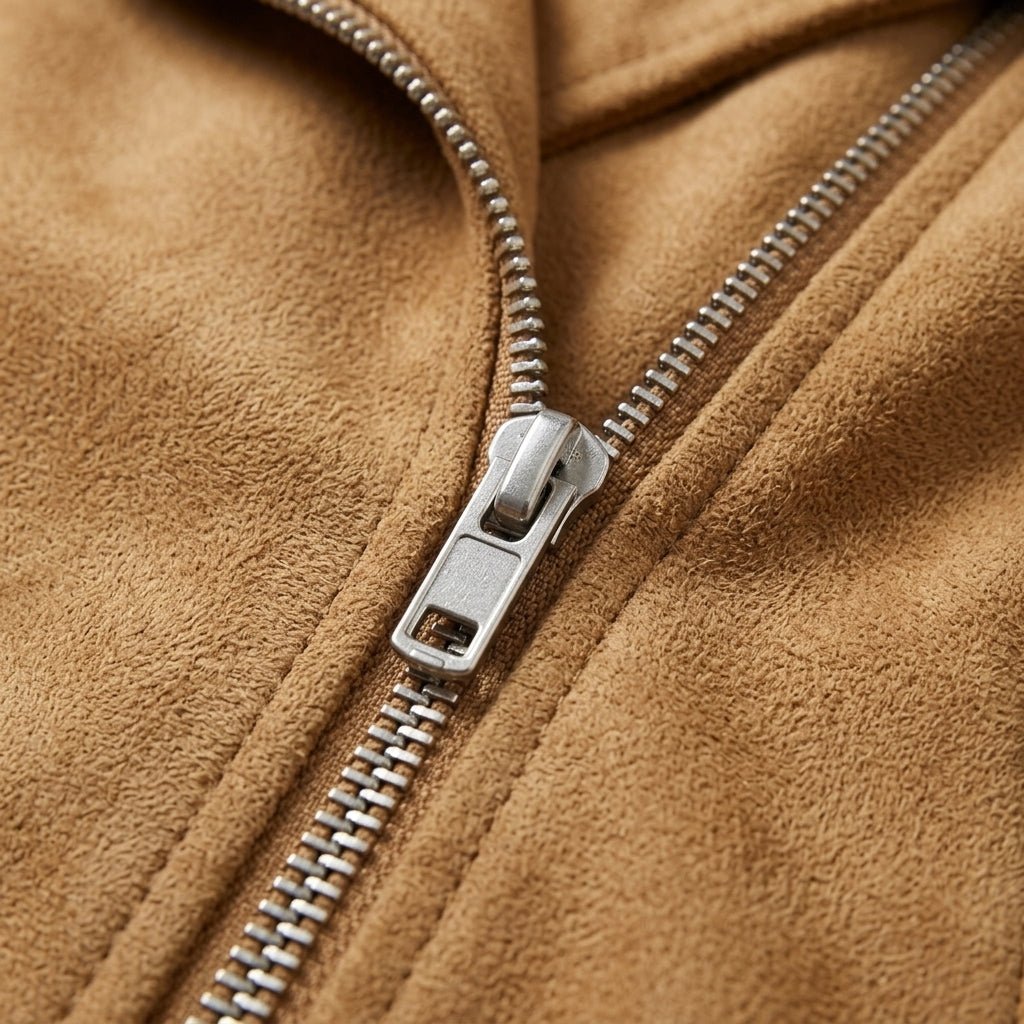 Women's Cropped Suede Jacket – Asymmetric Zip Front with Wide Lapel Collar - We are MFEO